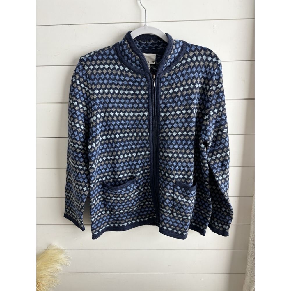 THE TOG SHOP Cardigan Sweater Women Large Bluish Gray Blue Full Zip